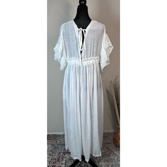 Bohemian Beach Maxi Dress One Size White Gauze Swimsuit Coverup Oversized - Picture 5 of 8